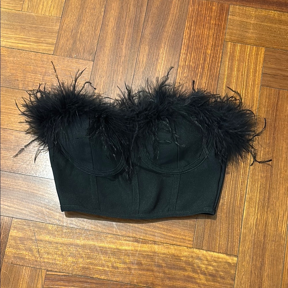 Super Down  Black Feathered Top XXS